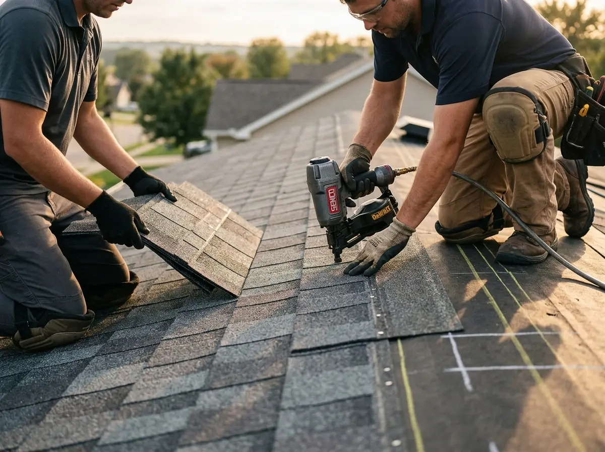 Professional roofer working on a residential roof in Silver Springs Shores
